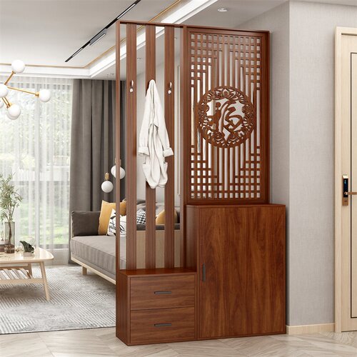 新中式玄关柜挂衣架鞋柜一体