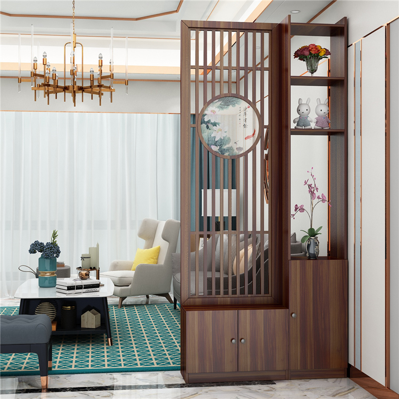 中式屏风隔断客厅置物架实木