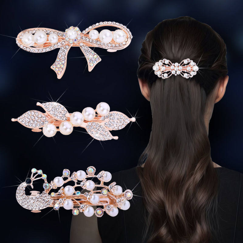 蝴蝶结发夹后脑勺顶夹珍珠弹簧夹ins风孔雀发卡头饰盘发刘海横夹,饰品/流行首饰/时尚饰品新,民族风发饰,淘宝优惠券,粉丝福利购,淘宝优惠卷