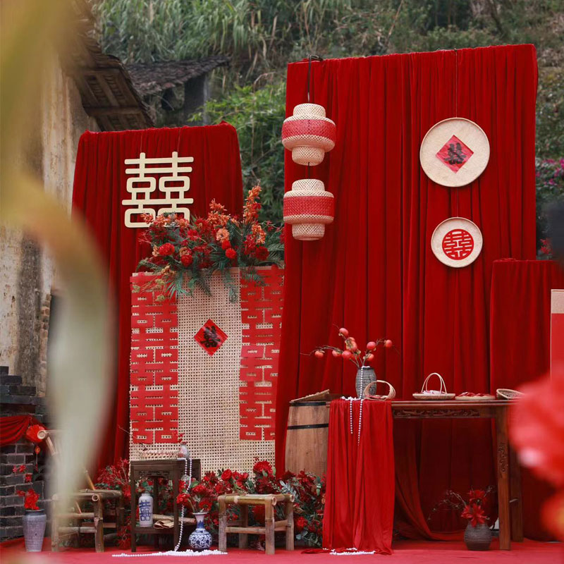 婚庆金丝绒布料订婚宴布置装饰