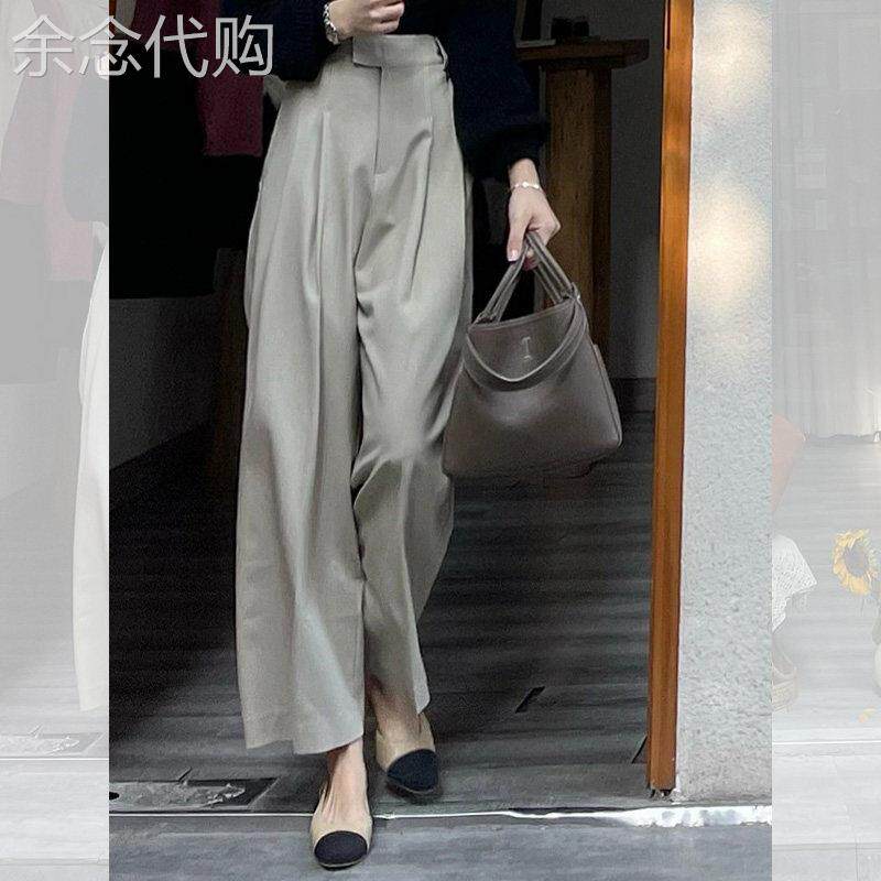灰色高腰西装阔腿裤女2026新款夏季垂感高级感休闲宽松直筒长裤子