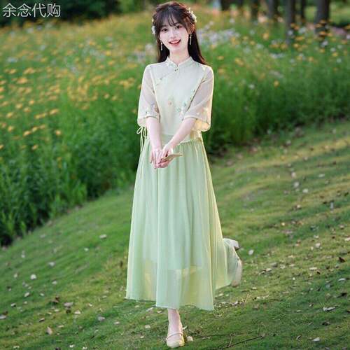 新中式国风套装女夏2026新款汉服民国风旗袍上衣半身裙茶服两件套
