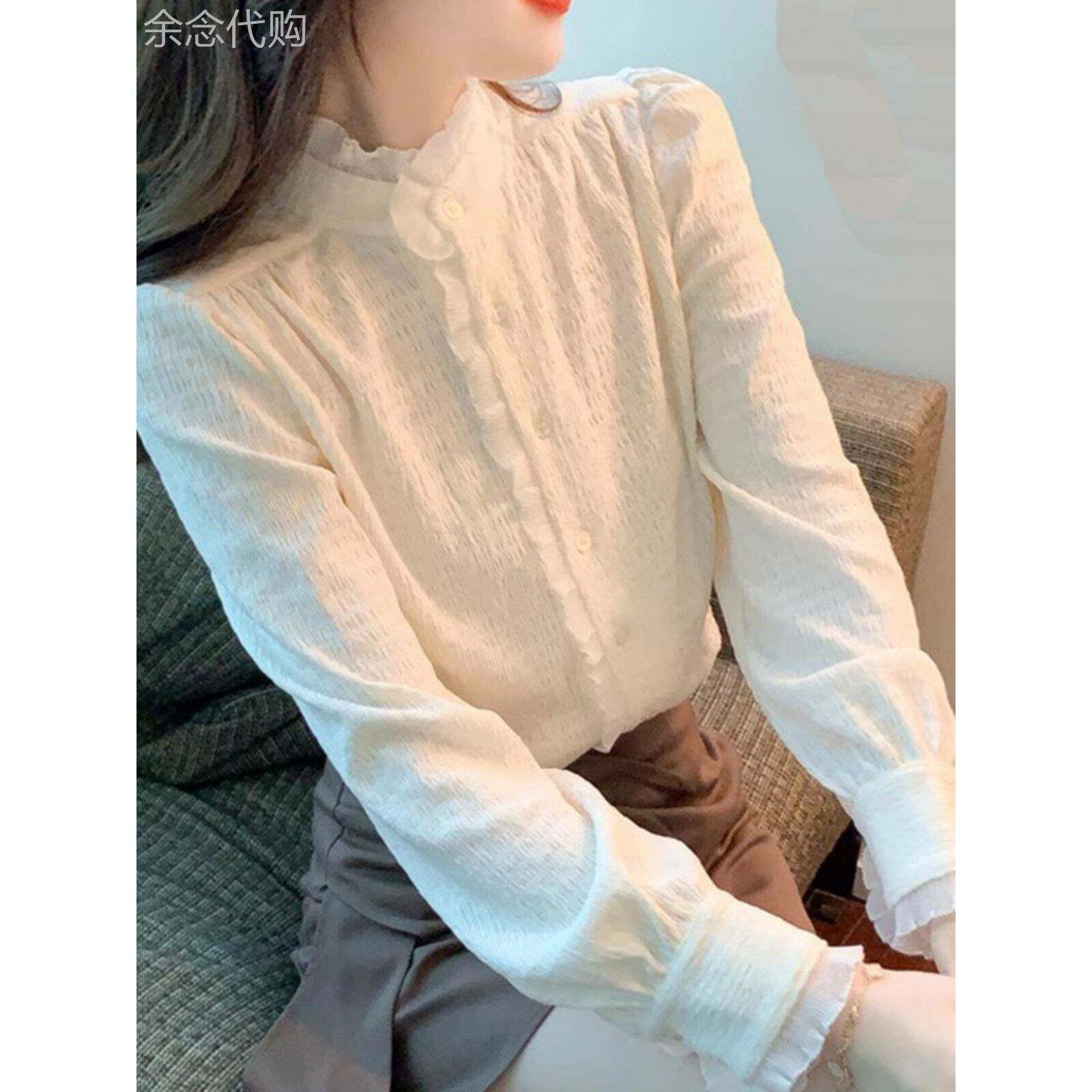 时尚立领衬衫女春秋季款欧货保暖加绒内搭小衫洋派蕾丝打底衫上衣