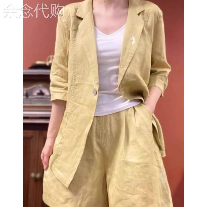 欧货亚麻西装外套女夏季新款洋派休闲棉麻阔腿短裤时尚防晒套装