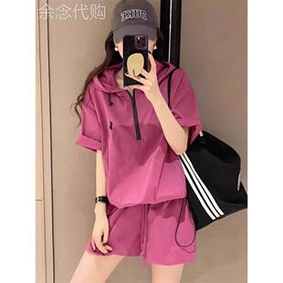 时尚品牌运动套装女性夏季瘦2025新休闲时尚宽松减龄短袖短裤两件