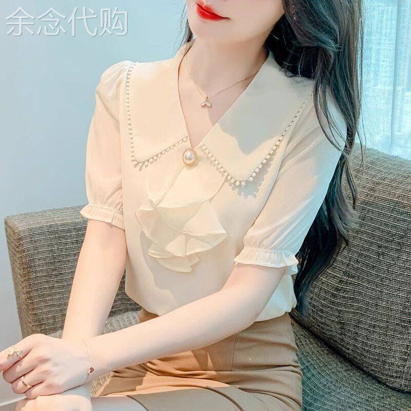 雪纺衬衫女短袖2026新款夏季薄款时尚气质娃娃领衬衣洋气小衫上衣