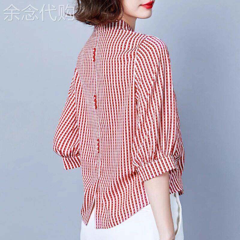 法式七分袖衬衫女夏装洋气减龄中袖小衫春秋中年妈妈遮肚雪纺上衣