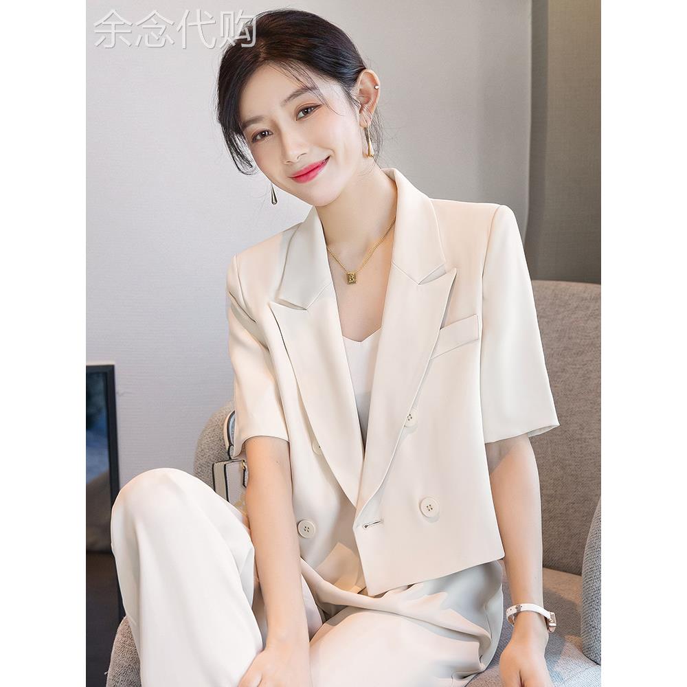 雪纺短袖西装外套女夏2026新款职业法式简约轻奢风薄款宽松套装