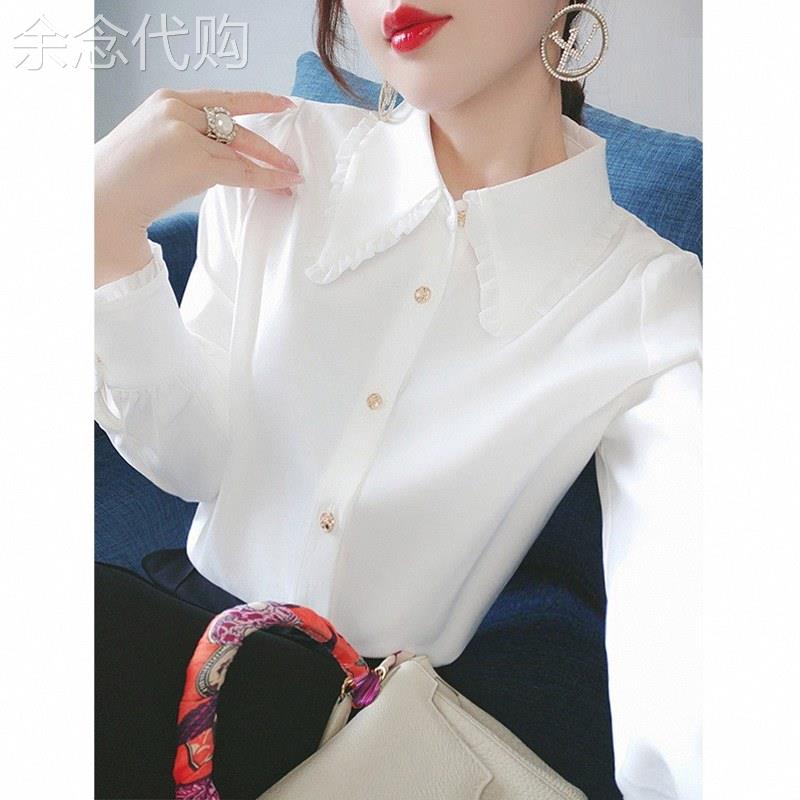 白色衬衫女春秋2025欧货爆款设计感小众上衣长袖时尚洋气雪纺衬衣