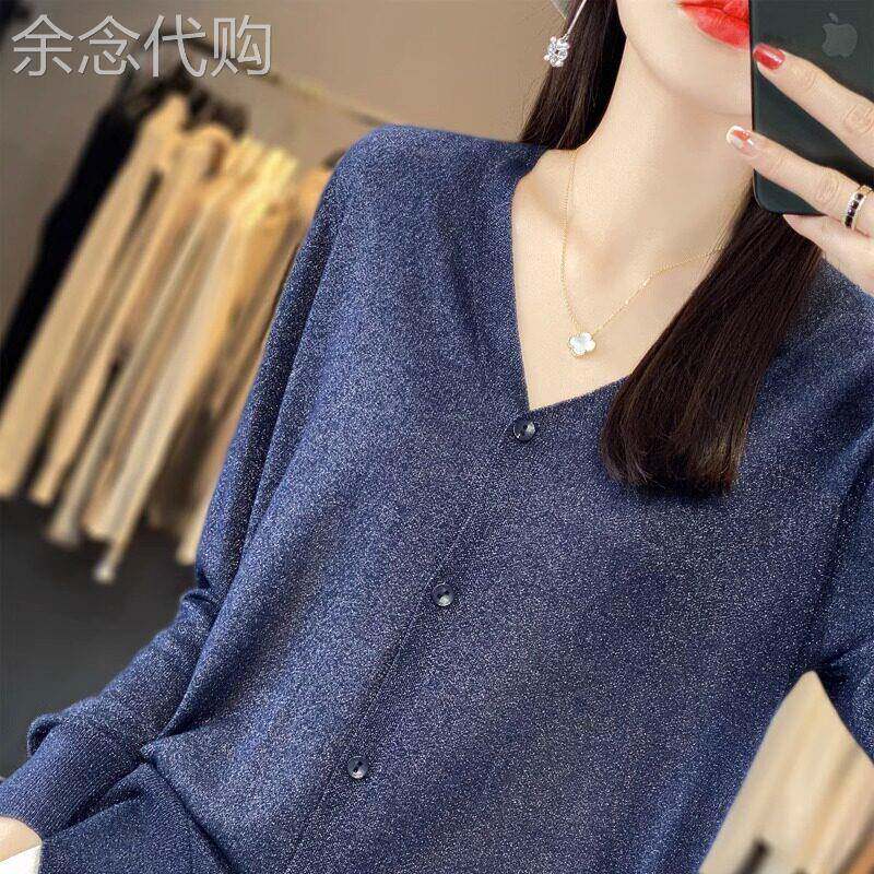 冰感亚麻薄款开衫外套女夏洋气V领披肩空调衫防晒衫亮丝针织上衣