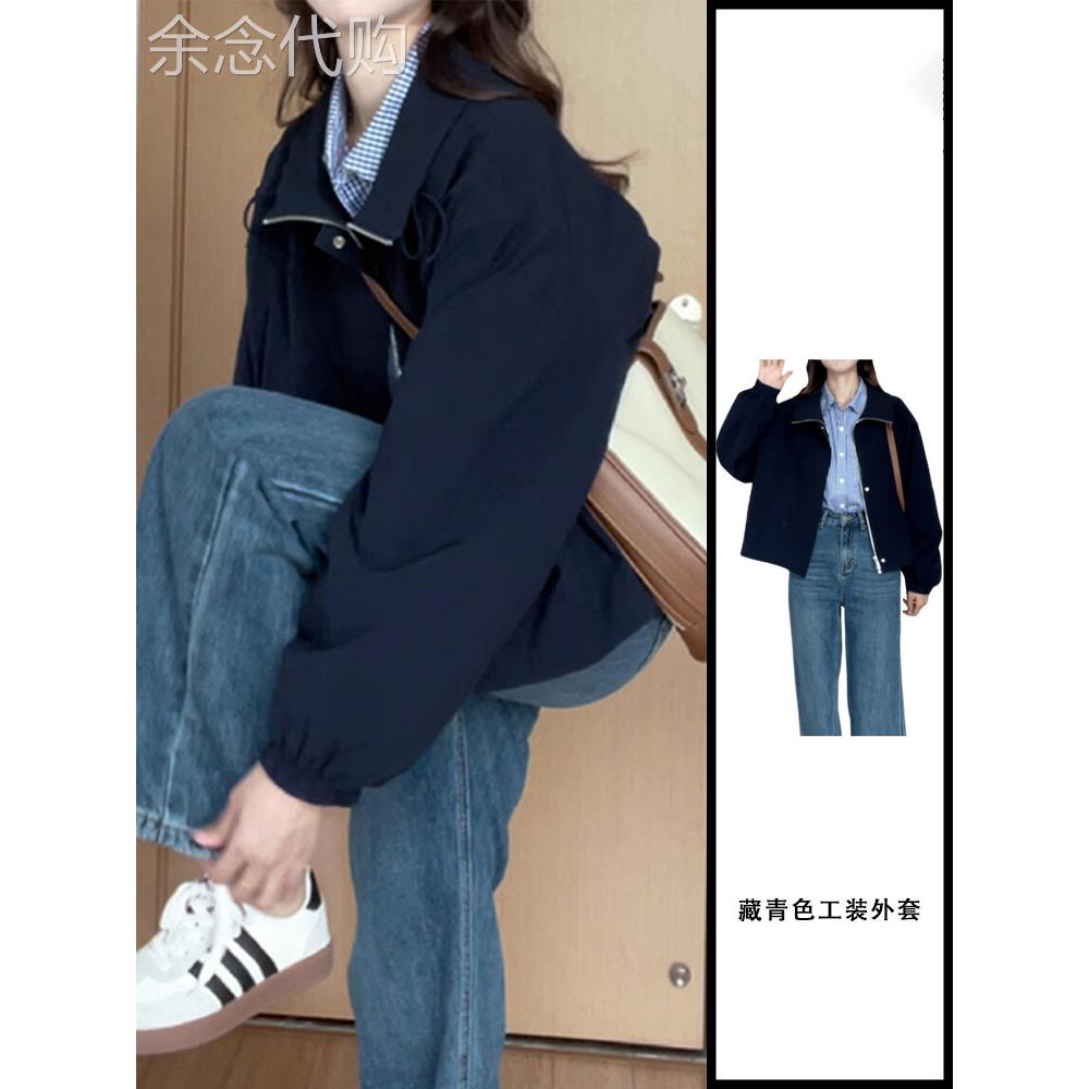 深蓝色翻领工作服短外套为妇女秋季新简单通勤优雅的商务夹克上衣