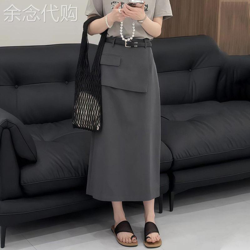 灰色假两件西装半身裙女2026夏季流行新款气质时髦百搭开叉直筒裙