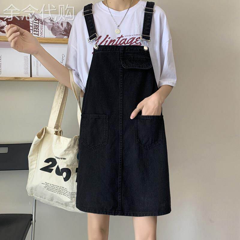 黑色牛仔背带裙女2026新款夏季大码宽松显瘦小个子吊带连衣裙短裙