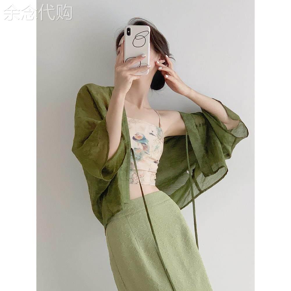 复古绑带雪纺防晒开衫女夏季国风外搭薄纱小披肩配吊带裙子的罩衫