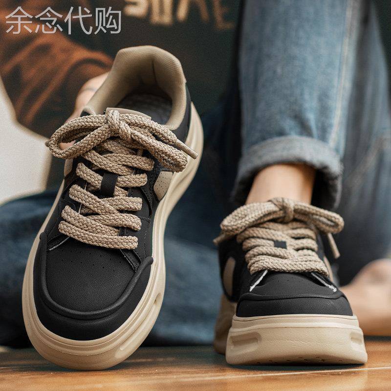 轻奢潮牌男鞋青少年高级感休闲板鞋春秋软底增高真皮黑色运动潮鞋