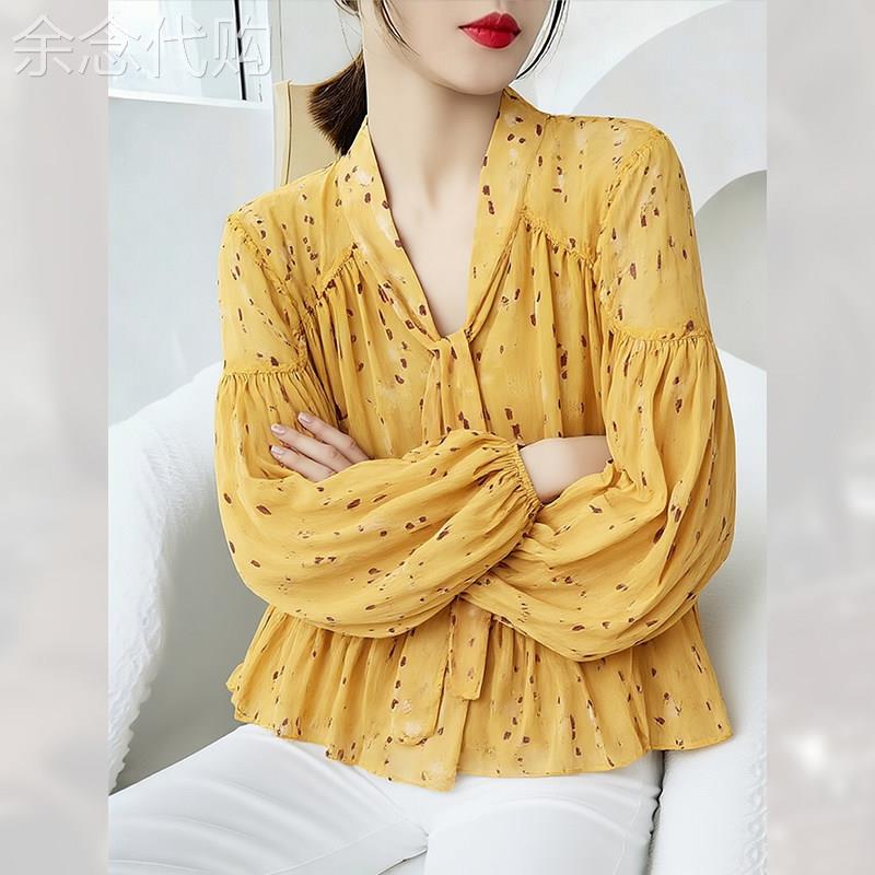 高端精致黄色系带衬衫女春夏2026年新款时尚百搭衬衣独特别致小衫