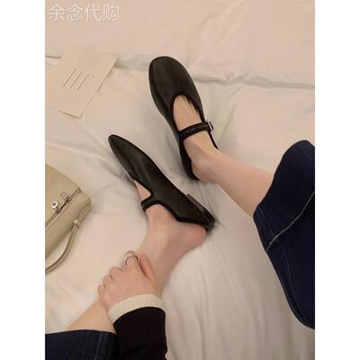 香港黑色软底真羊皮平底芭蕾玛丽简女鞋2025秋季浅口单鞋容易匹配