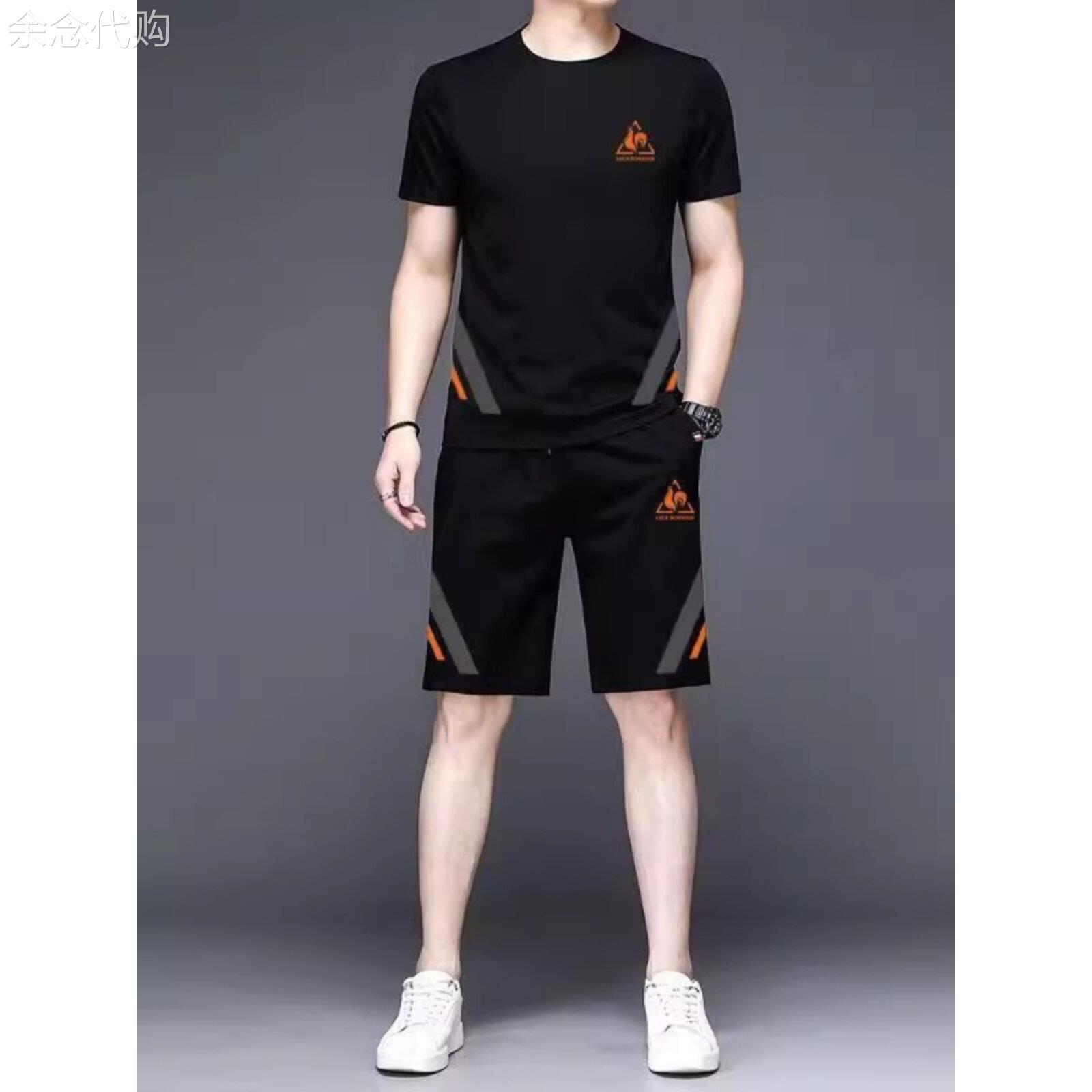 夏季男士冰丝速干运动短袖短裤套装时尚潮流韩版宽松五分裤两件套