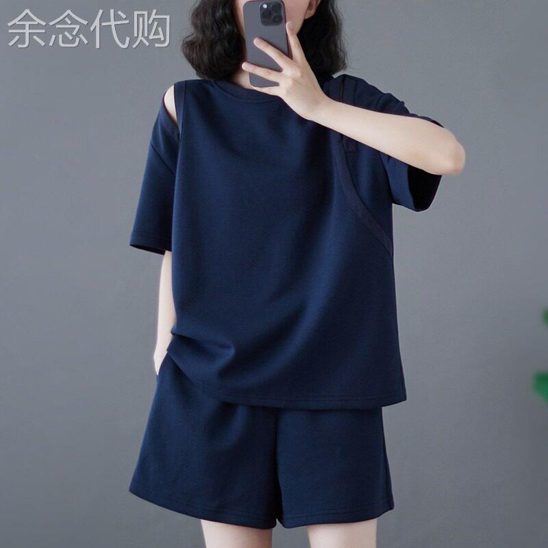休闲运动短裤套装女时尚洋气夏装大码胖mm夏季薄款百搭短袖两件套