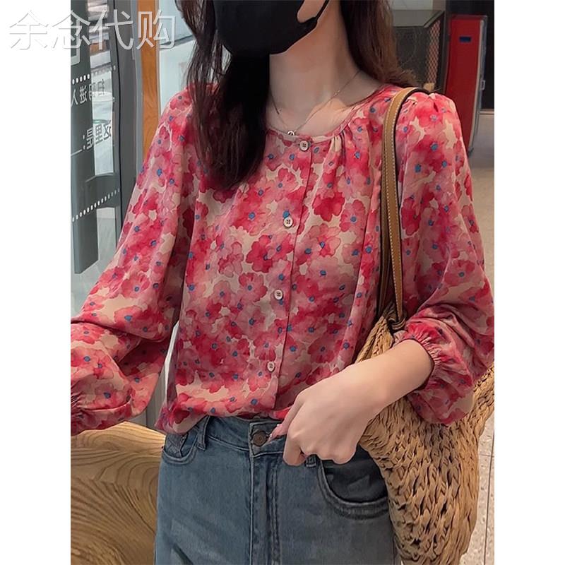 法式长袖碎花雪纺衬衫女春秋装2025新款气质灯笼袖上衣设计感小众