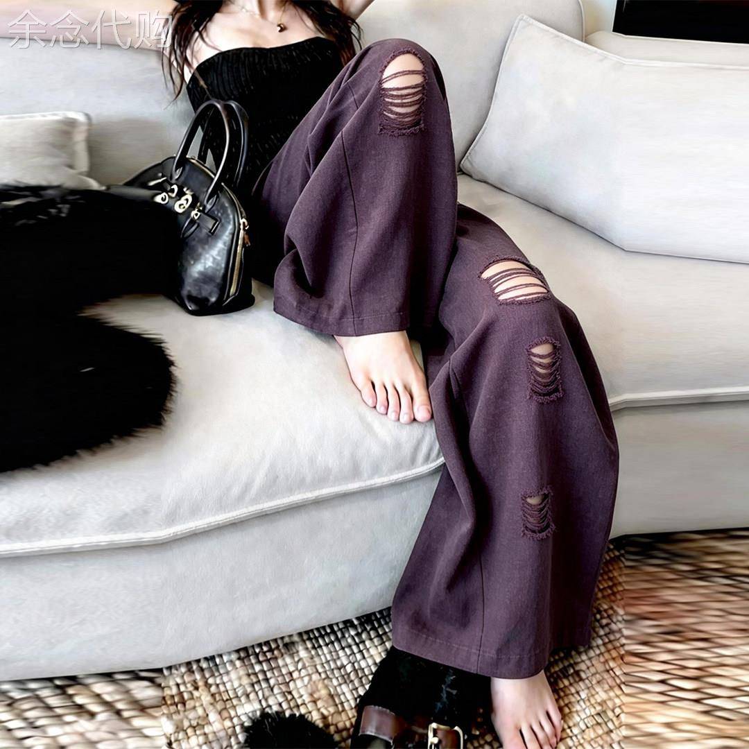 复古紫色牛仔阔腿裤子女2026夏季新款高级感宽松慵懒松弛休闲长裤