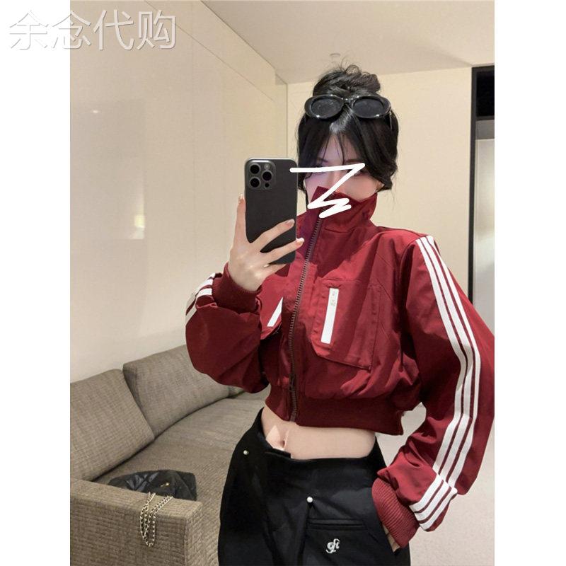 立领撞色拉链长袖外套女士春秋欧货新款设计感宽松短款机车棒球服