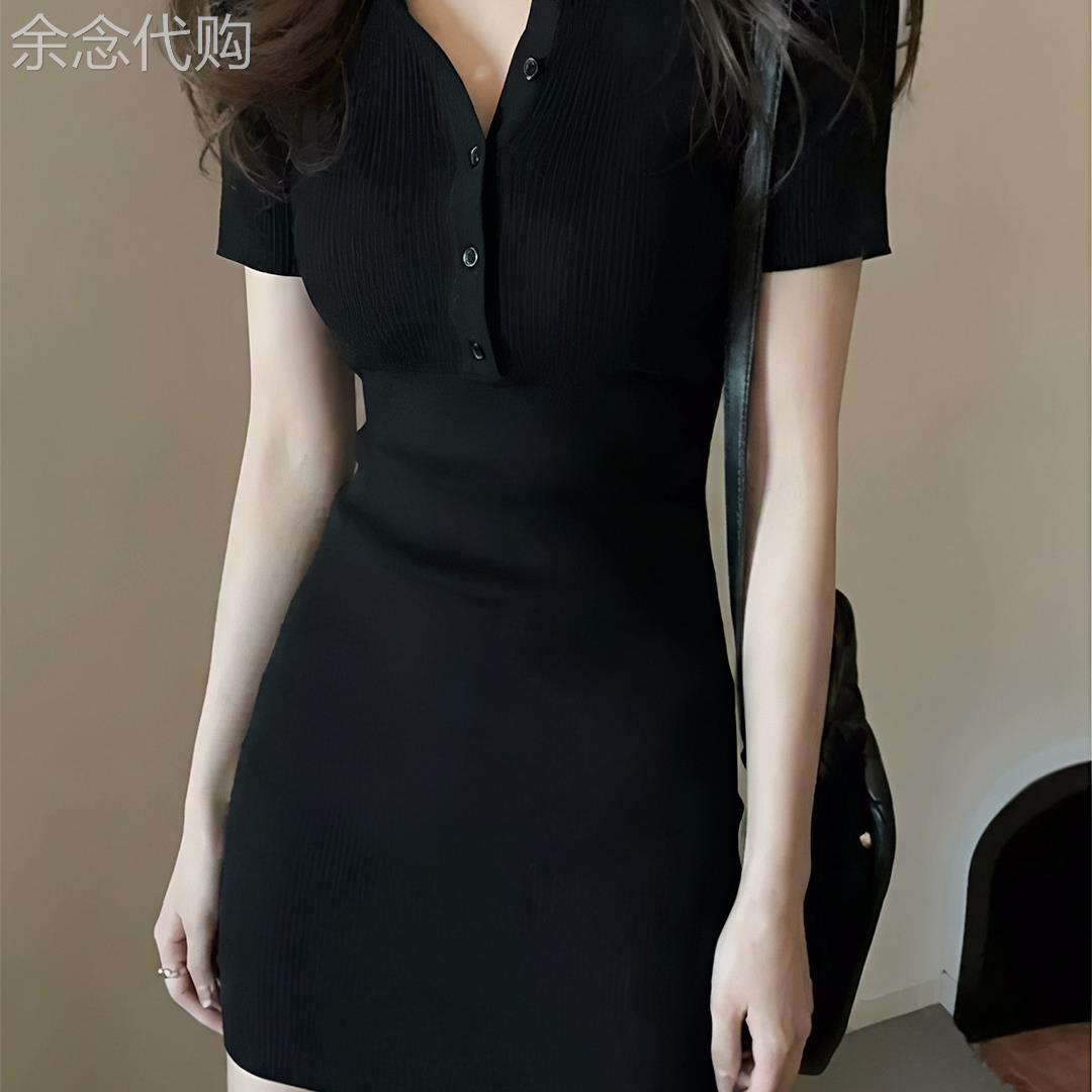 黑色针织洋装子女夏季纯欲风辣妹穿搭修身显瘦高级感包臀短裙子