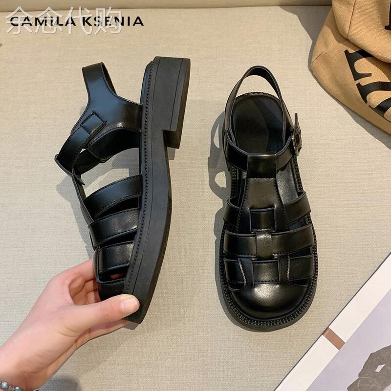 官方网站小C&K旗舰店2025新款女式夏季包头凉鞋罗马平底鞋猪笼平
