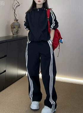 欧洲站休闲运动套装女2026新款春秋冬百搭减龄显瘦阔腿裤两件套潮