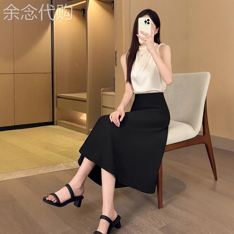 黑色西装半身裙女夏季2025年新款高腰垂感显瘦中长款气质a字伞裙