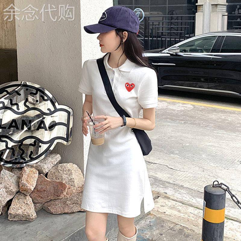 休闲连衣裙女收腰夏季修身Polo领直筒裙小个子大码微胖运动T恤裙