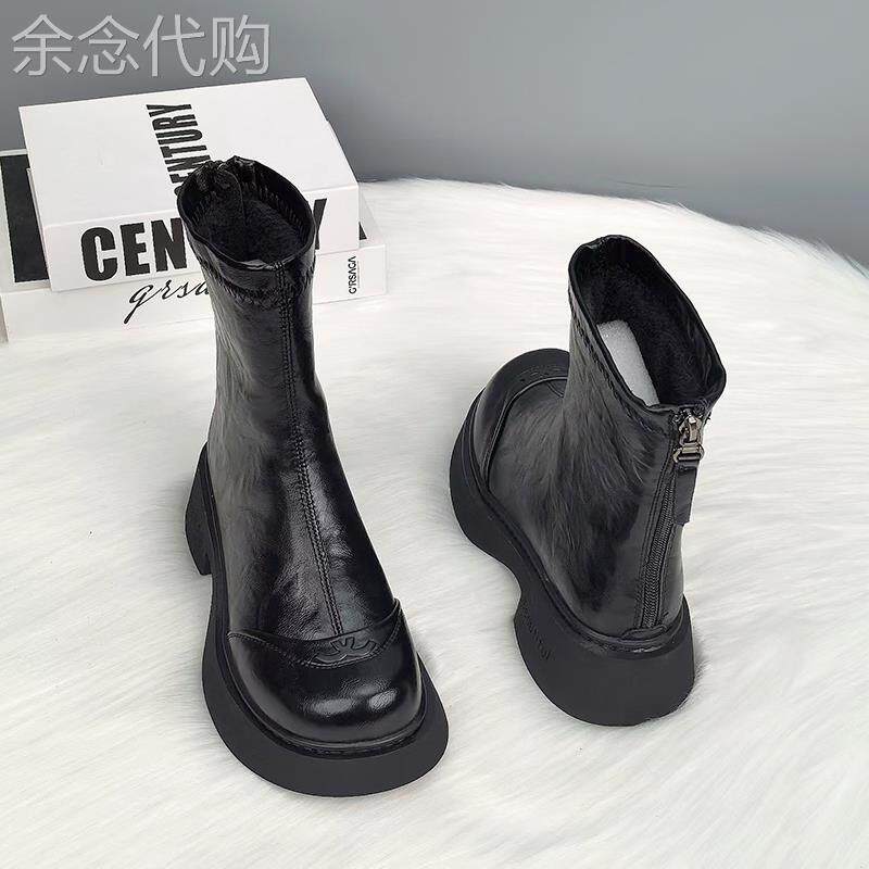 香港真皮马丁靴女2026秋冬新款切尔西休闲短靴英伦风厚底加绒女靴