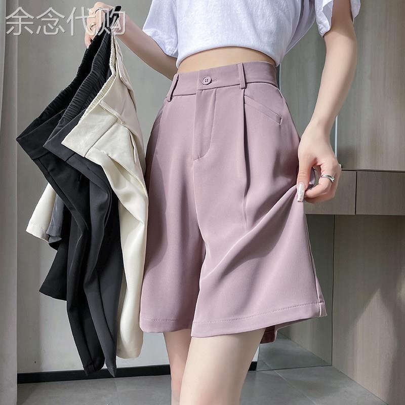 冰丝西装短裤女夏季薄款2026新款高腰直筒阔腿小个子休闲五分裤子