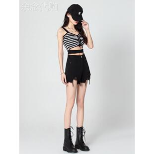 韩国采购甜美和辛辣的破洞牛仔短裤，为妇女夏天新的高腰修身看生