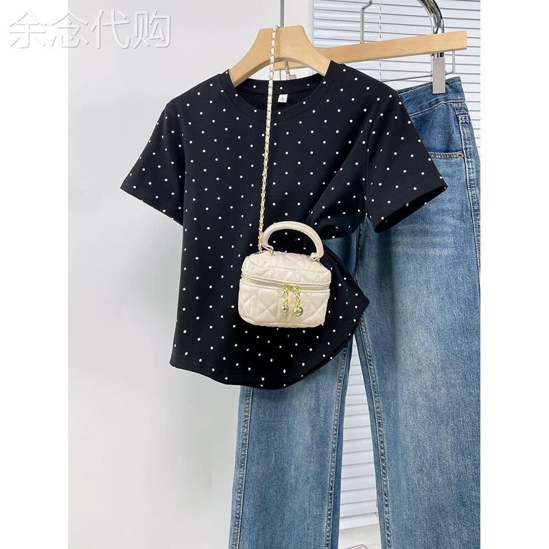 纯棉波点短袖T恤女夏季薄款2026新款韩版修身显瘦百搭圆领上衣潮