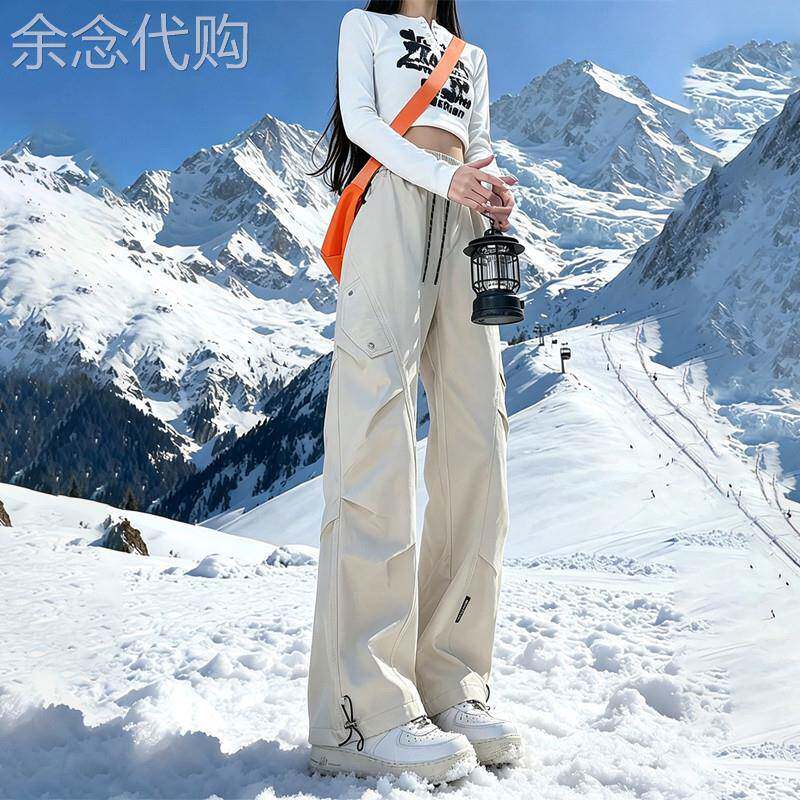潮牌美式户外机能风冲锋裤男女三防登山运动工装加厚绒防水滑雪裤