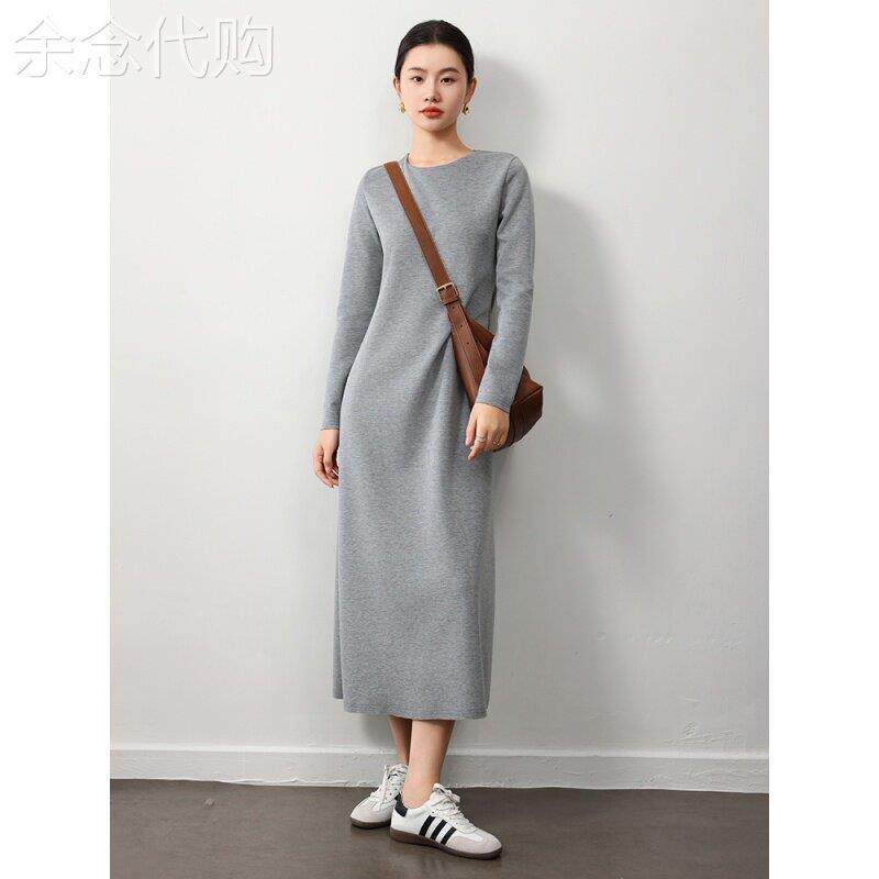 法式连衣裙女秋冬2025新款洋气轻奢极简气质显瘦双面磨毛德绒长裙