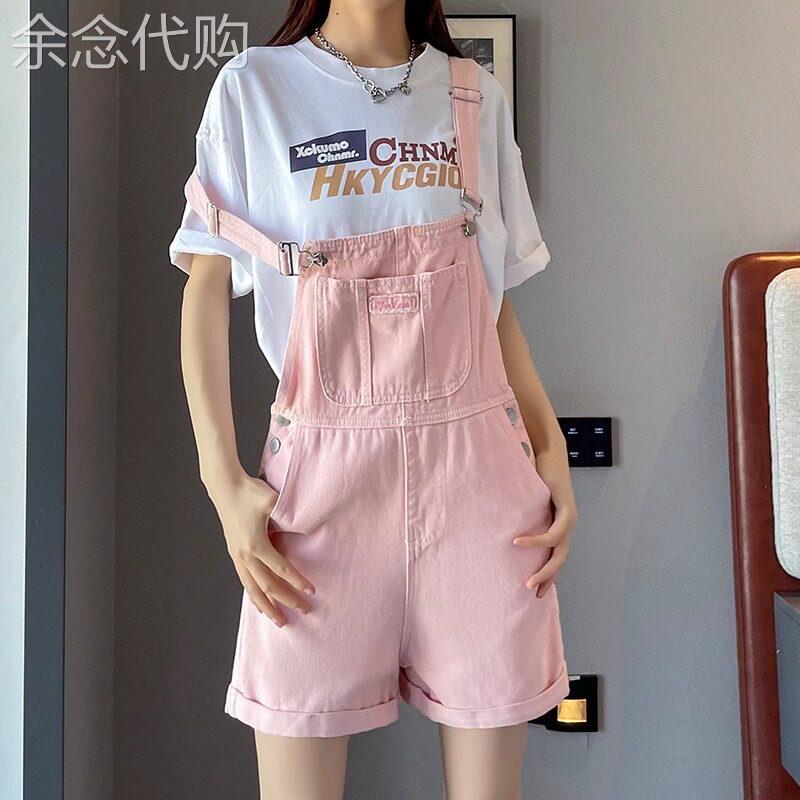 网红炸街抱婴袋裤女2026新款夏季薄款高腰宽松盐系吊带直筒牛仔短