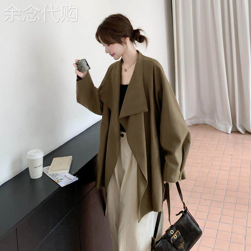 卡其色大翻领廓形风衣女2026春季新款气质宽松复古休闲中长版外套