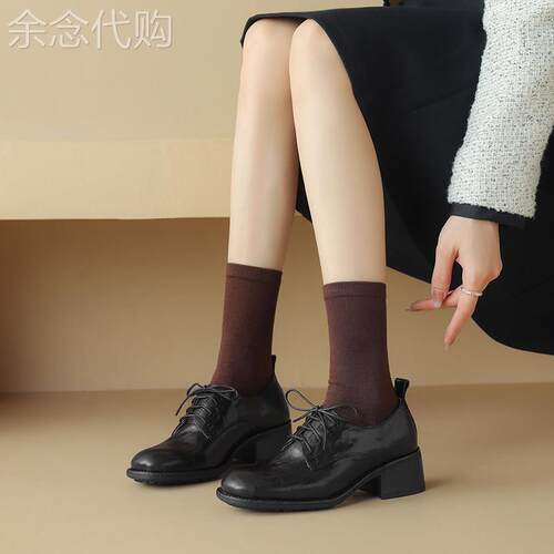 意大利手工Altierrina~ 圆头粗跟德比小皮鞋小个子高跟系带单鞋女