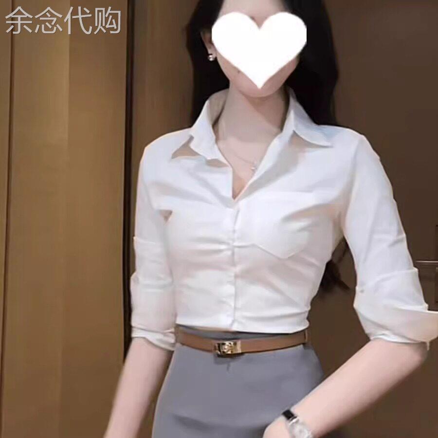 Polo领长袖衬衫女夏季2025年新款高级感薄款修身收腰气质衬衣上衣