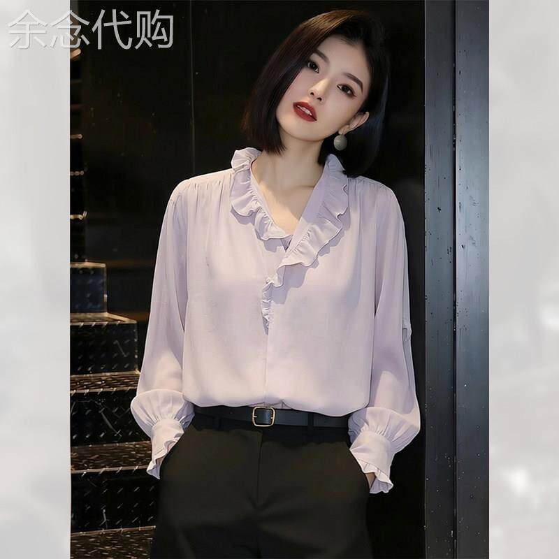 百搭漂亮荷叶边衬衫女春季2026年新款休闲简约小衫气质高级感衬衣