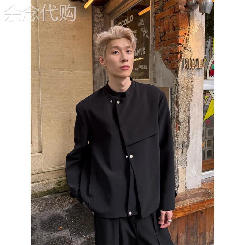 轻奢新中式黑色痞帅垫肩西装外套男士2026春季设计感短款休闲西服