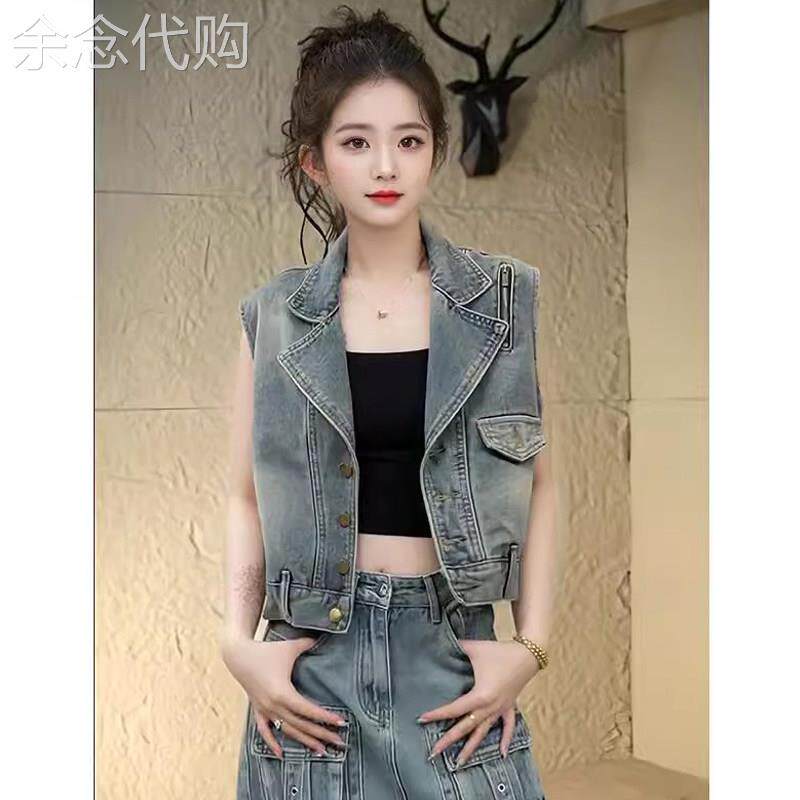 复古减龄外搭薄款牛仔马甲上衣女款夏季无袖坎肩背心马夹短款外套
