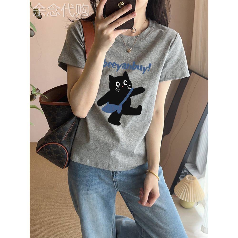 小众设计感正肩纯棉短袖t恤女时尚洋气灰色上衣基础款打底衫夏季