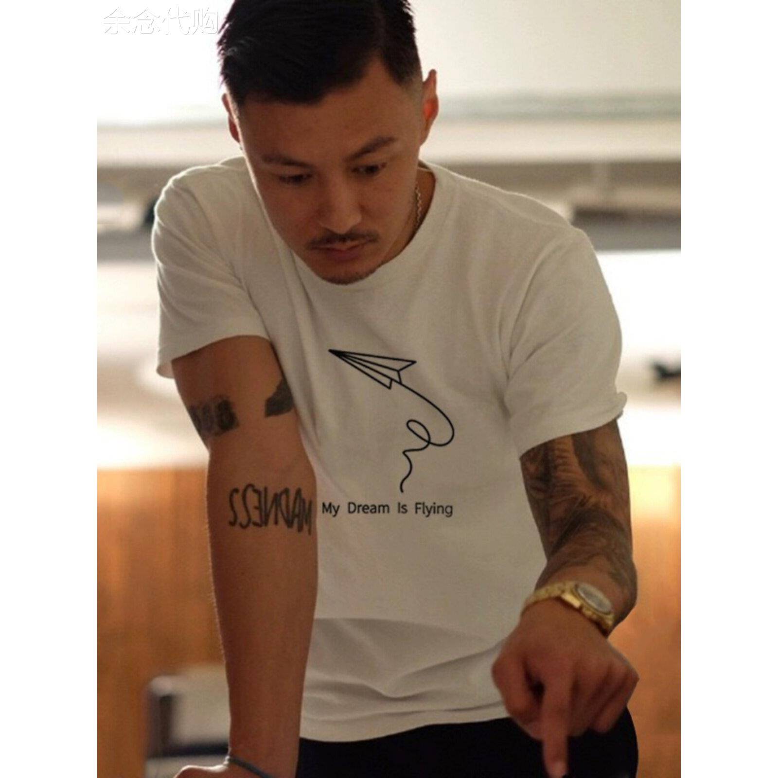 新款余文乐潮牌短袖t恤男宽松大码白色休闲体恤男装潮流夏季半袖