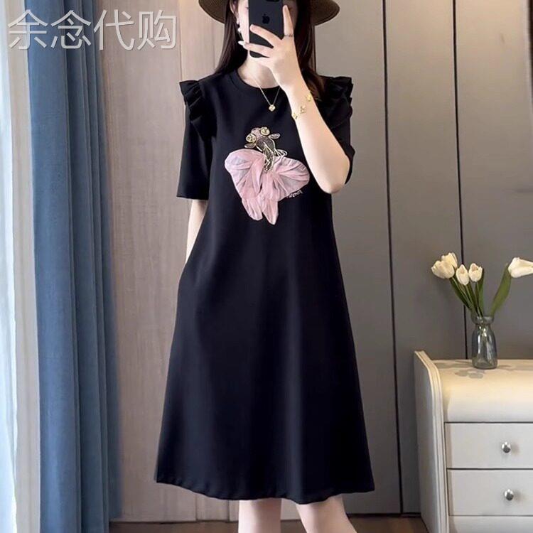 欧货高端大尺码宽松设计感体T恤中长裙夏季新款短袖遮肉时尚洋装