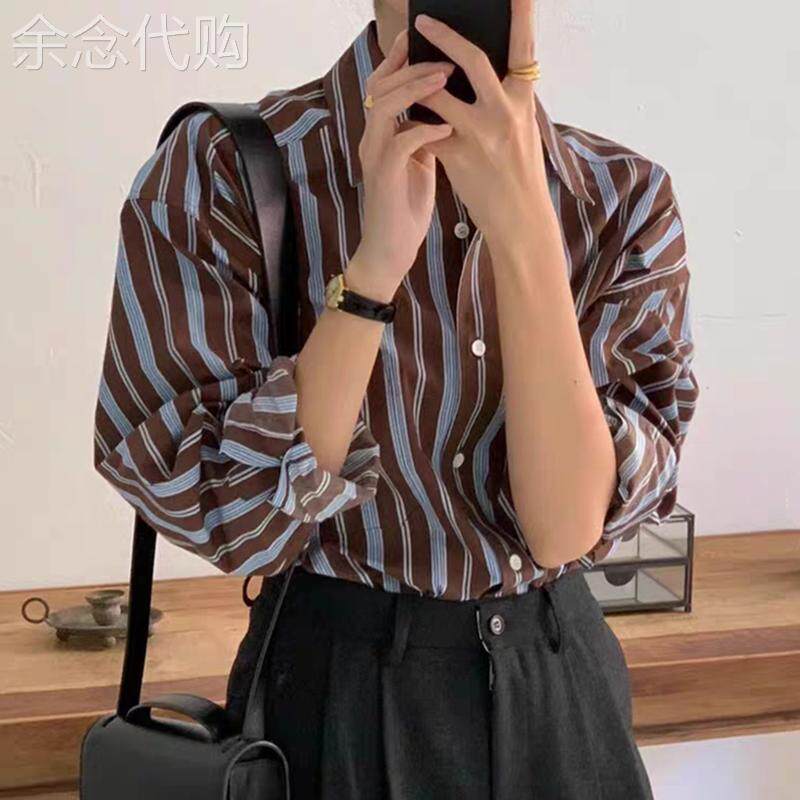 2025秋新款条纹衬衫外套女宽松撞色外搭港味衬衣内搭翻领叠穿上衣