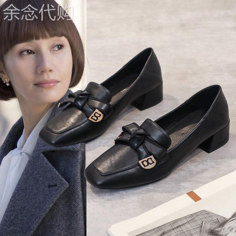 真皮包鞋女2025年春秋新款粗跟休闲 乐福鞋中跟英伦风爆款小皮鞋