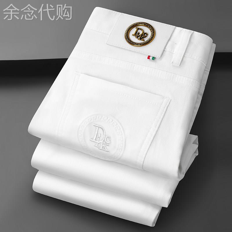 意大利高端白色牛仔裤男修身弹力小脚轻奢潮流休闲长裤子夏季薄款